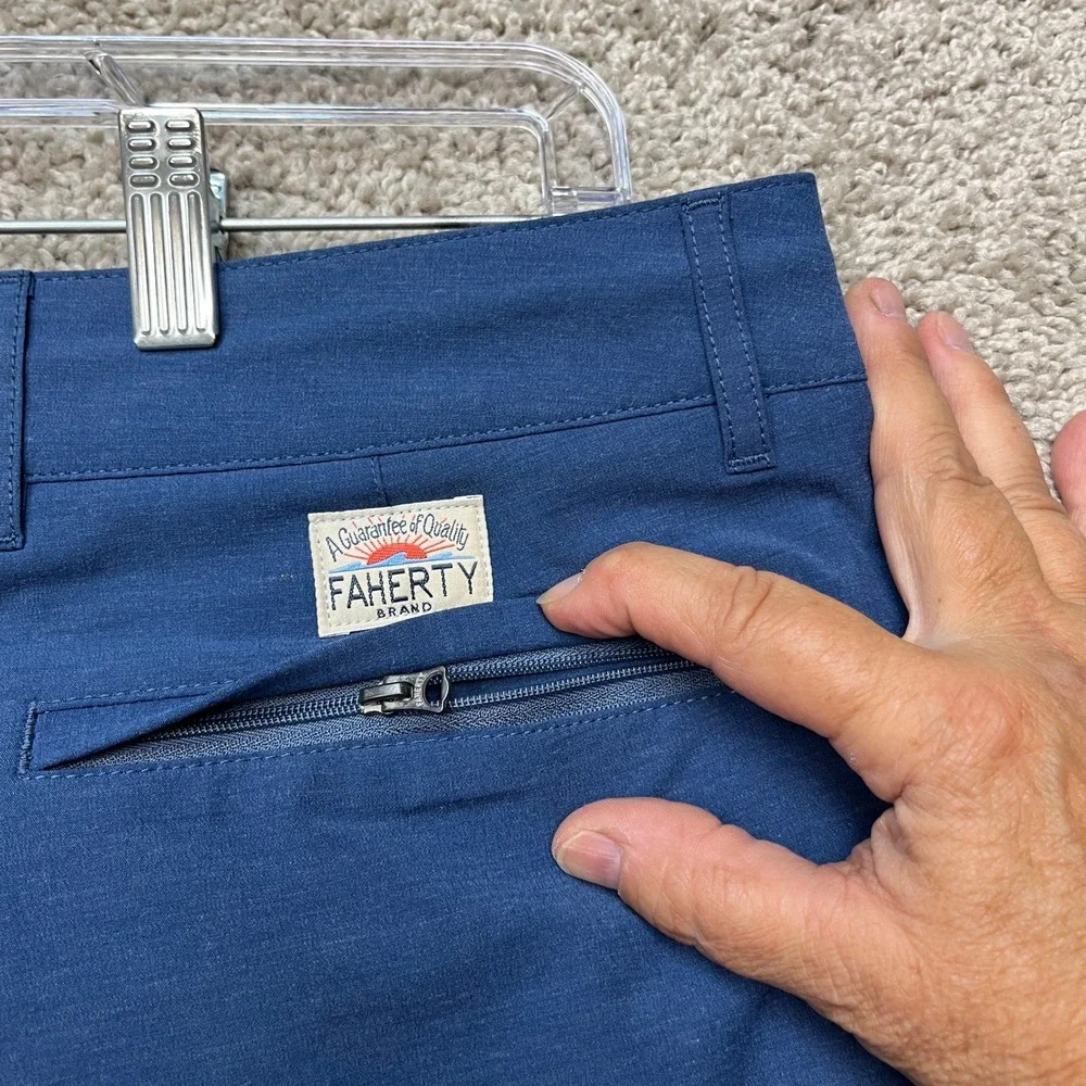 Faherty All Day Shorts Mens 33 Blue Stretch Flat Front Drawstring Hybrid EUC